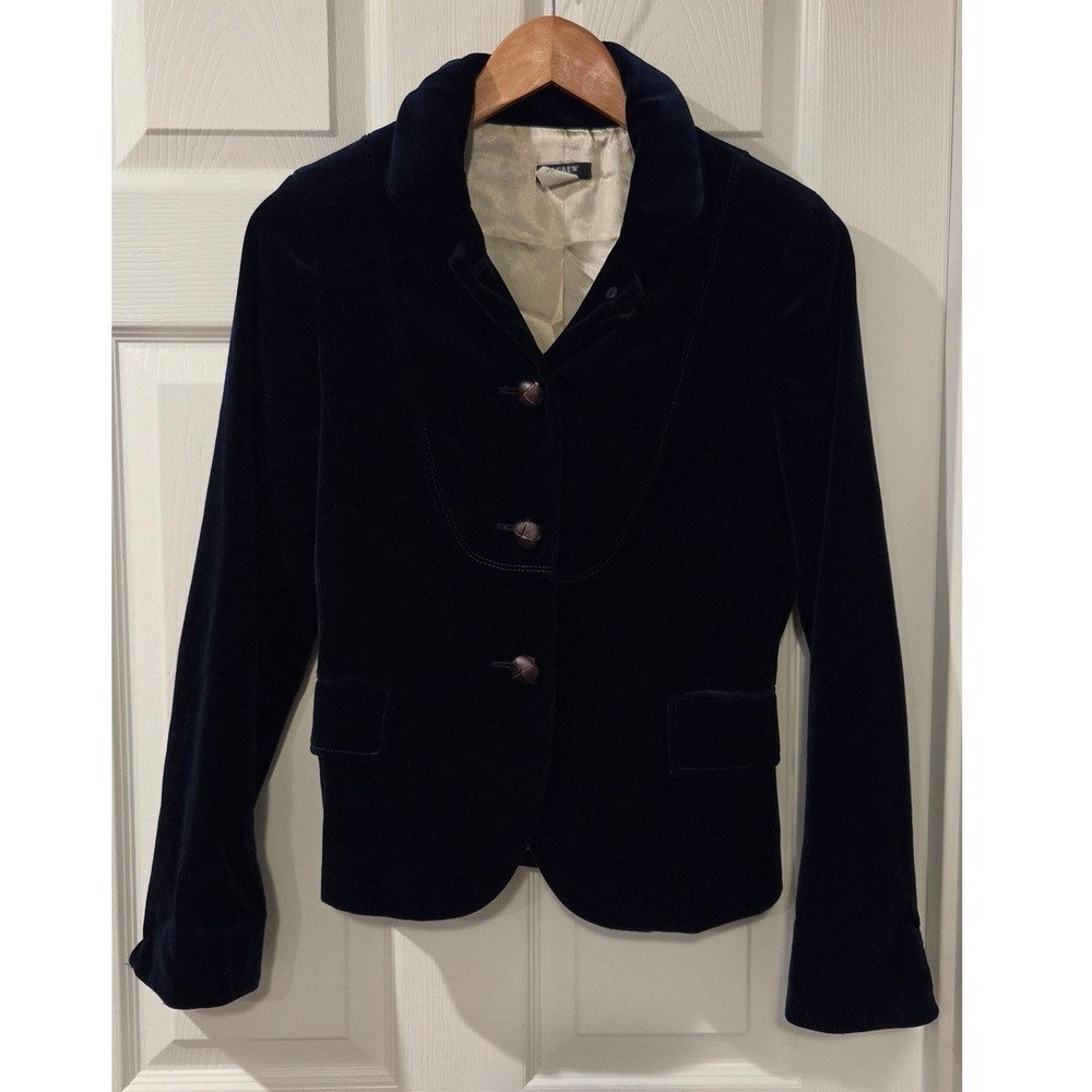 J.Crew Bella Blazer Women's 2 Midnight Navy Velvet Cotton Fall 2007 FA07